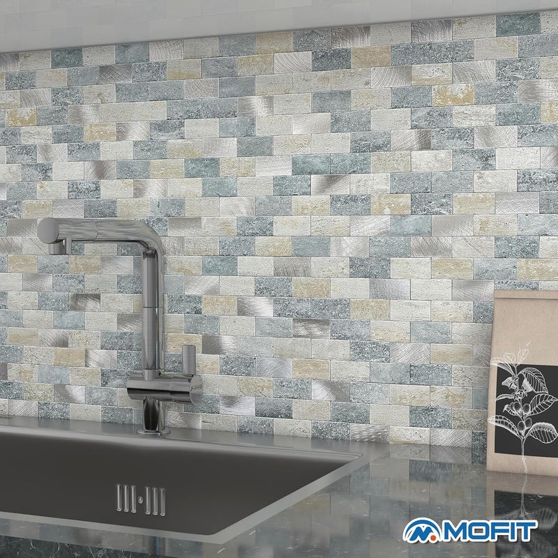 M MOFIT Peel and Stick Brick Backsplash for Kitchen,Back Splash for Bathrooms Walls Tiles Waterproof(5sheets,Blue Gray) - Image 3